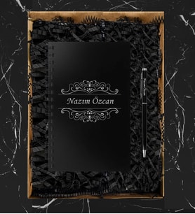 Kişiye Özel Siyah Ahşap Defter Kalem Seti