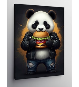 Kanvas Tablo Hamburger Yiyen Panda