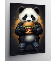 Kanvas Tablo Hamburger Yiyen Panda