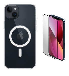 Vendas iPhone 14 Plus Uyumlu (14 Plus) Magsafe Şarj Destekli Darbe Dirençli Fit Hard Silikon Kılıf + Cam Ekran Koruyucu (Renksiz)