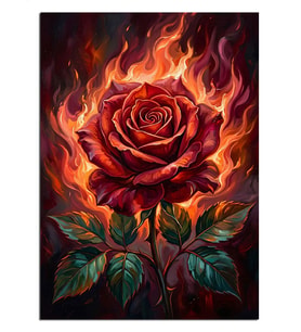 Alevler İçinde Yanan Kırmızı Gül Dekoratif Kanvas - Mdf Ahşap Tablo