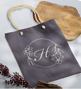 BK Gift Kişiye Özel Harfli Antrasit Halat Saplı Kumaş Bez Çanta-5, Baskılı Omuz Çantası, Alışveriş Çantası