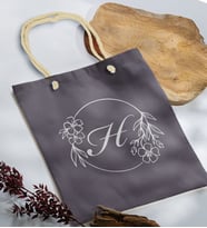 BK Gift Kişiye Özel Harfli Antrasit Halat Saplı Kumaş Bez Çanta-5, Baskılı Omuz Çantası, Alışveriş Çantası