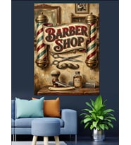 Barber Shop Retro Tabela Tasarımı Dekoratif Kanvas - Mdf Ahşap Tablo