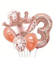 Rose Gold Taçlı 3 Rakam Balon Set