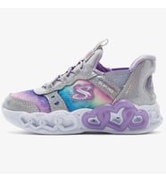 Skechers Infinite Heart Lights Eternal Shimmer Kids Sneaker Cırt Cırtlı Işıklı Çocuk Ayakkabısı Gri Pembe