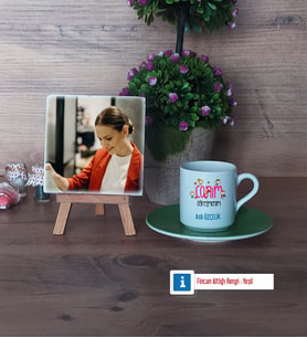 Öğretmenler Günü Hediyesi Fotoğraflı Dekoratif Taş, Ahşap Altlıklı Türk Kahvesi Fincanı Hediye (Model 9)
