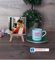 Öğretmenler Günü Hediyesi Fotoğraflı Dekoratif Taş, Ahşap Altlıklı Türk Kahvesi Fincanı Hediye (Model 9)