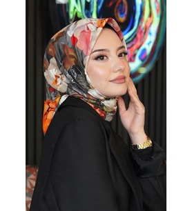 Gül Desen Turuncu Soft Pamuk Eşarp