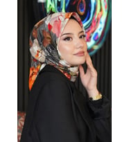 Gül Desen Turuncu Soft Pamuk Eşarp