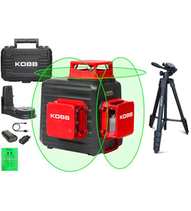 KOBB KBL34GTP 40 Metre Profesyonel Li-ion Şarjlı 3X360⁰ Otomatik Hizalamalı Yeşil Çapraz Çizgi Lazer Distomat+Tripod