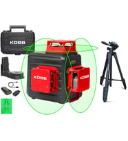 KOBB KBL34GTP 40 Metre Profesyonel Li-ion Şarjlı 3X360⁰ Otomatik Hizalamalı Yeşil Çapraz Çizgi Lazer Distomat+Tripod