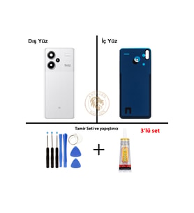 Uyumlu Xiaomi Redmi Note 13 Pro Plus 5G - Lensli Ay Işığı Beyazı Arka Pil Kapağı + Yapıştırıcı ve Vida Seti