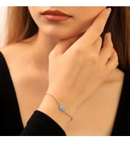 925 Ayar Gümüş Aquamarine Taşlı Yuvarlak Bileklik