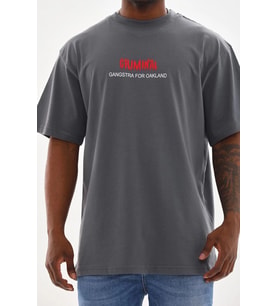 Erkek Baskılı T-Shirt Kısa Kol Bisiklet Yaka Rahat Kalıp Tişört - Füme