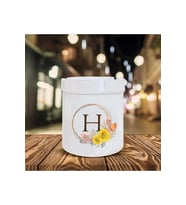 Çiçek Desenli H Harfi Baskılı Seramik Şık Küllük