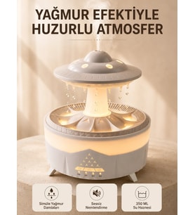 UFO Tasarımlı 350 ML Hava Nemlendirici Renkli Ortam Işığı Yağmur Efektli Difüzör