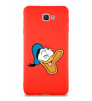Samsung Galaxy J7 Prime Soft Premier Kapak Donald Duck-E Tasarımlı Silikon Kılıf - Kırmızı (Şeffaf)