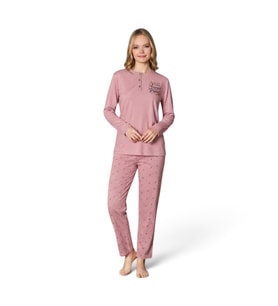 Modalove Kadın Raporlu İnterlok Kumaş Kışlık Uzun Kol Pijama Takımı 8873