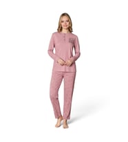 Modalove Kadın Raporlu İnterlok Kumaş Kışlık Uzun Kol Pijama Takımı 8873