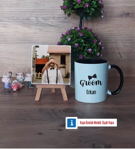 Groom Fotoğraflı Dekoratif Taş, Kupa Bardak Beyaz Hediye (Model 11)
