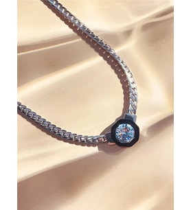 Wisstoria Collections Gümüş Renk Mineli Taş Detaylı Çelik Kadın Kolye 40+5 cm