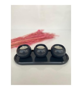 - Dekoratif Hediyelik Beton Tepsi Ve 3'lü Tealight Mumluk Seti