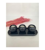 - Dekoratif Hediyelik Beton Tepsi Ve 3'lü Tealight Mumluk Seti
