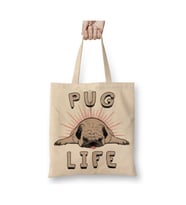 Pug Life Köpek Beyaz Bez Çanta Uzun Saplı Alışveriş Çantası Plaj Çantası