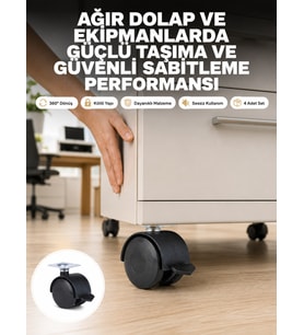 Kilitli Mobilya Tekerleği 6 cm 4’lü Kolay Kurulum
