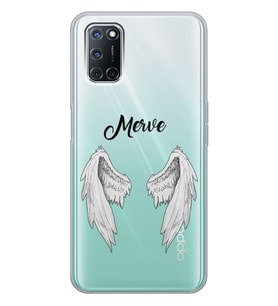 Oppo Beyaz Melek Kanadı Tasarımlı Şeffaf Telefon Kılıfı