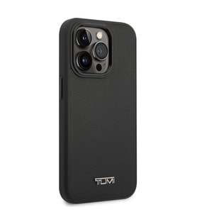 TUMI iPhone 14 Pro Max Kılıf TUMI M-safe Şarj Özellikli Deri Noktalı Dizayn Kapak (Siyah)