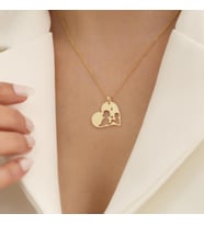 925 Ayar Gümüş Kalp Detaylı Anne ve Çocuk Kolye (Gold)