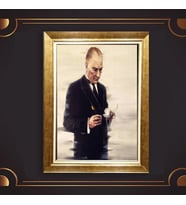 Özel Seri Paspartulu Çerçeveli Atatürk Tablo l111 (Gold)