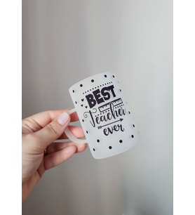 Öğretmenler İçin Siyah Puantiyeli Best Teacher Ever Yazılı Buzlu Cam Çay Fincanı