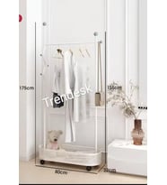 Ayaklı Beyaz  Konfeksiyon Askısı Metal  Elbise Askılığı Oval  Sepetli askılık Tekerlekli 175 cm 6006