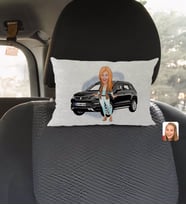 BK Gift Kişiye Özel Plakalı Kadın Seat Ateca Karikatürlü Dikdörtgen Araç Koltuk Yastığı-2