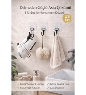 Duvar Askısı Siyah Statik Boyama Mutfak Havlu Kancası ( 3 Adet )