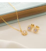 925 Ayar Gümüş Haziran Ayı Oval Taşlı Kolye+Küpe Seti (Sarı)