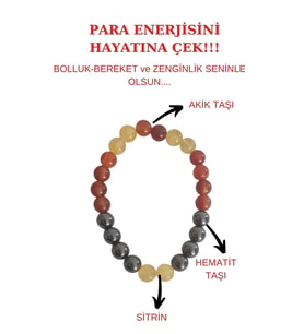 Para Bereket Ve Zenginlik Doğal Taş Tılsım Bilekliği Hematit, Sitrin, Akik Taşı Doğal Taş Bileklik