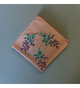 Kadın Pembe Renk Yaprak Desenli El Yapımı Saç Bandanası