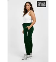 Kadın Büyük Beden BROOKLYN Baskılı Paça Lastikli  Jogger İnce Eşofman Altı  SPR26BEAK951-2 (Koyu Yeşil)