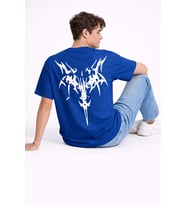 Oversize Erkek Tişört Arkası Baskılı Streetwear Siyah Grafik Back Print Unisex T-Shirt (Lacivert)