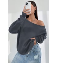 Ghassy Co. Kadın Kayık Yaka %100 Cotton 3 İplik Şardonlu Termal Kışlık Spor Üst Model Sweatshirt (Füme)