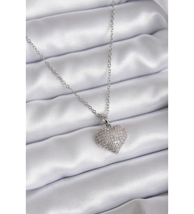 316L Çelik Zincir Gümüş Renk Zirkon Taş Detay Kalp Model Kadın Kolye 5886 - HPSBYI6385-6465