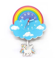 CajuArt Sallanan Sarkaçlı Ahşap Unicorn Çocuk Odası Duvar Saati (Karışık)