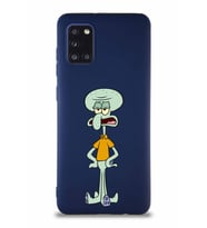 Samsung Galaxy A31 Soft Premier Kapak Squidward Dokunaç Tasarımlı Silikon Kılıf - Lacivert (Şeffaf)