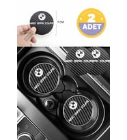 BMW  420d Gran Coupe Siyah Karbon Bardak Altlığı 2 Adet BMW Logolu  420d Gran Coupe Yazılı 7 cm İçin Özel Tasarım