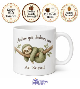 Tembel Hayvan Sloth Desenli Uykucu Çay ve Kahve Kupası Hediye Bardak