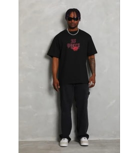 pilelistore- Erkek Baskılı T-Shirt Kısa Kol Bisiklet Yaka Regular Fit Rahat Kalıp Günlük Tişört - Si (Siyah)